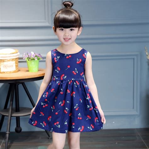 Summer Girls Dress Casual Cherry Print Toddler Ball Gown Princess Dress