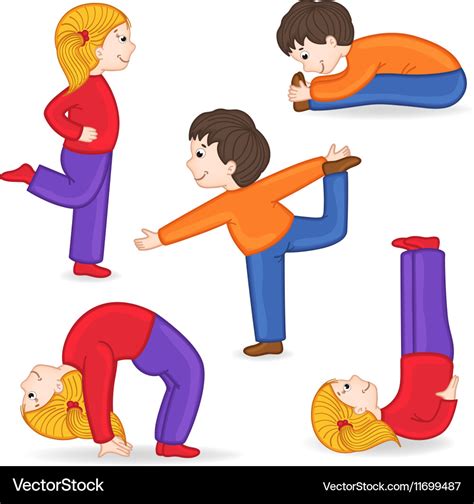 Set Of Isolated Children Doing Exercises Yoga Vector Image