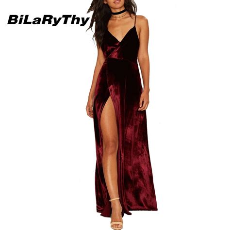 Bilarythy Velvet Sexy Red Long Maxi Dress Backless Cross Back Party Night Off The Shoulder