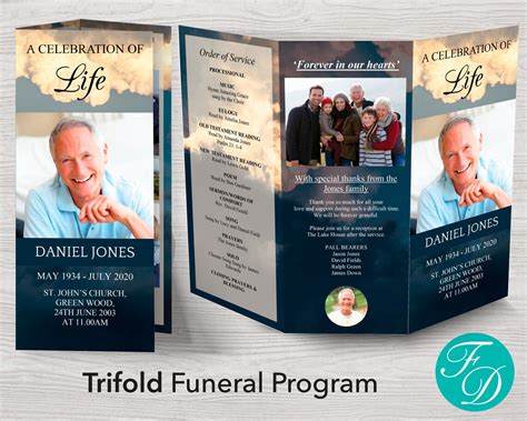 Trifold Funeral Program Template For Men Obituary Template Etsy