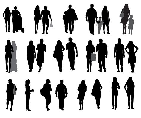 Set Of Silhouette Walking People And Children Vector Illustration