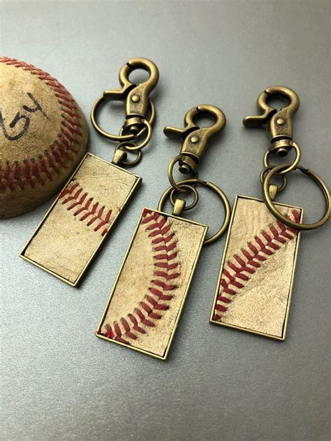 leather baseball keychain used baseball leather rectangle or etsy baseball jewelry keychain