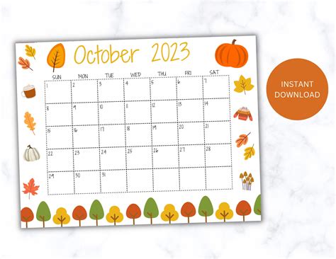 October 2023 Calendar Printable Calendar 2023 Wall Calendar Etsy Uk
