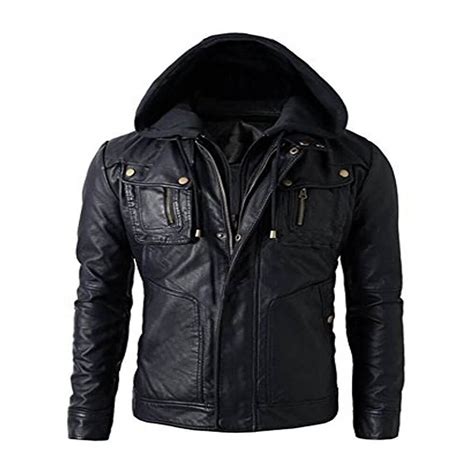 Black Hooded Jacket Motorcycle Black Hooded Leather Jacket