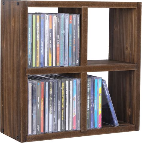 Myt Wall Mounted Solid Burnt Wood Cd Storage Box Cubby