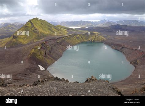 Hnausapollur Crater Lake In The Highlands Of Iceland Stock Photo Alamy