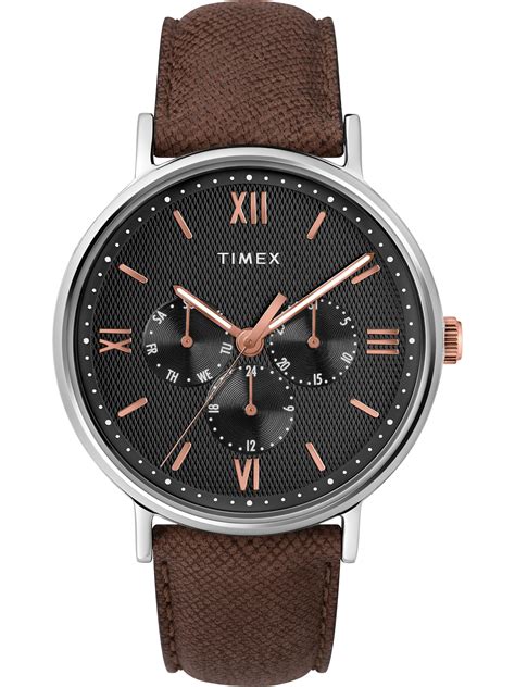 Timex Mens Southview 41mm Multifunction Brownblack Leather Strap