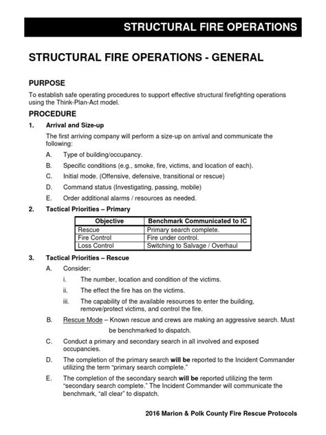 Structural Fire Operations General Pdf Firefighting Safety