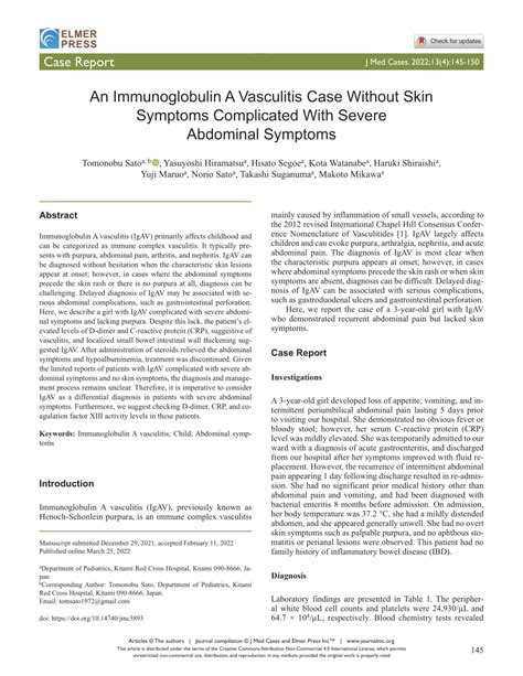 Pdf An Immunoglobulin A Vasculitis Case Without Skin Symptoms