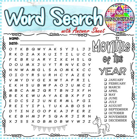 Word Search Months Of The Year Worksheet Made By Teachers