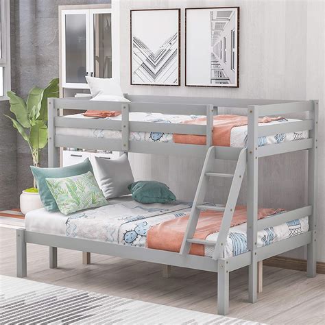 Churanty Twin Over Full Bunk Bed Solid Wood Bunk Loft Bed Framegrey