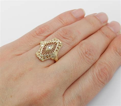 Antique Style Diamond Ring Vintage Filigree Solitaire Ring Diamond