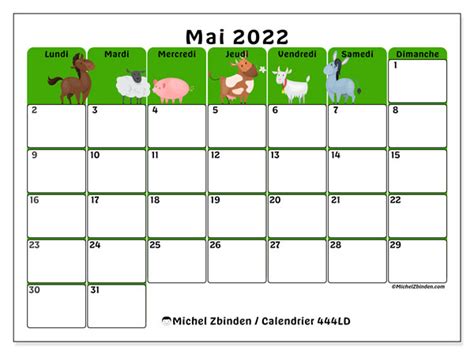 Calendrier Mai 2022 à Imprimer “444ld” Michel Zbinden Fr