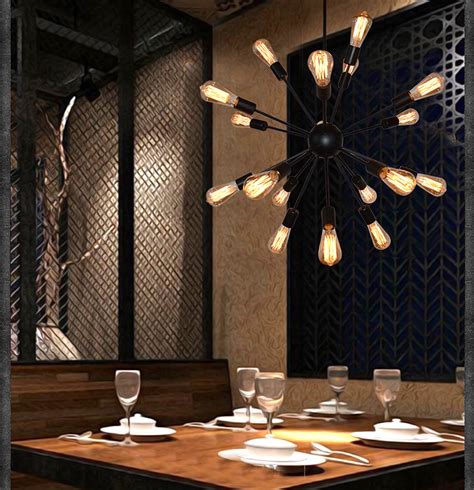 Industrial chandeliers combine a modern look with an industrial design. Modern Black Edison Bulb Dining Room Sputnik Chandelier ...