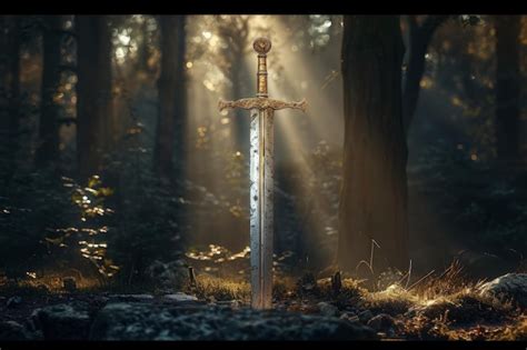 Premium Photo Sword Stuck In Forest Ground