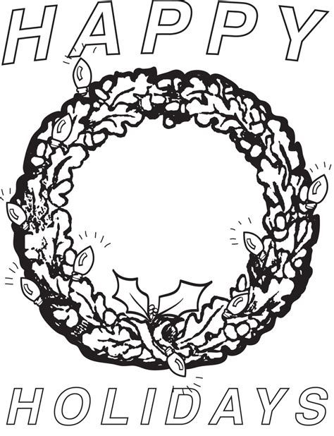 Happy Holidays Printable Christmas Wreath Coloring Page For Kids 2