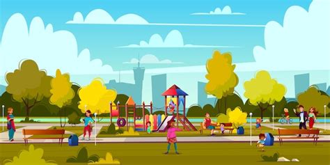Free Vector Vector Background Of Cartoon Playground In Park With