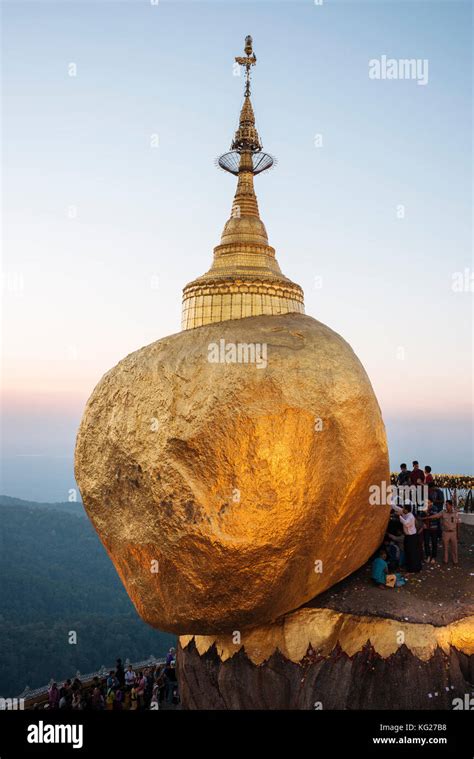 Mount Kyaiktiyo Golden Rock At Sunset Mon State Myanmar Burma