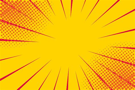 Pop Art Retro Comic Yellow Background Lightning Blast Halftone Dots Cartoon Vs Vector