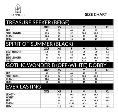 Size Chart Sapphire