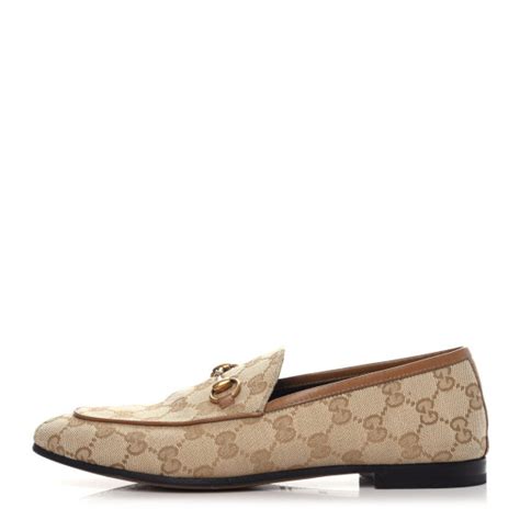 Gucci Canvas Gg Monogram Horsebit Womens Jordaan Loafers 375 New Sand