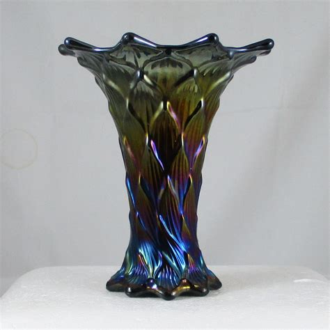 Antique Dugan Lined Lattice Amethyst Carnival Glass Vase Purple Carnival Glass