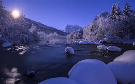 Nature Landscapes River Streams Mountains Night