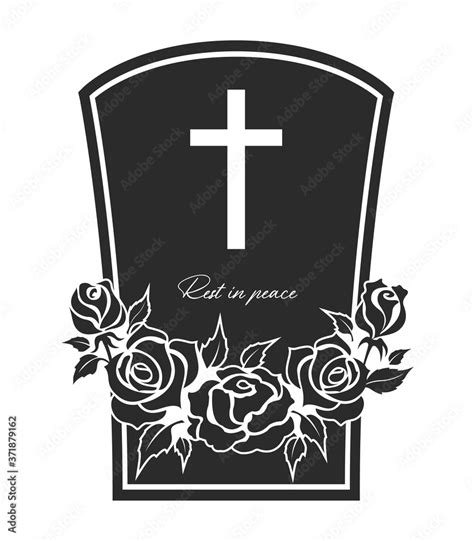 Funeral Card Vector Gravestone With Rose Flowers Wreath Cross And