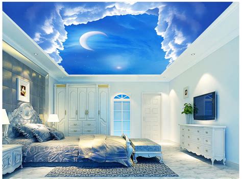 Customized 3d Ceiling Murals Wallpaper Dream Sky Moon Moon White Clouds