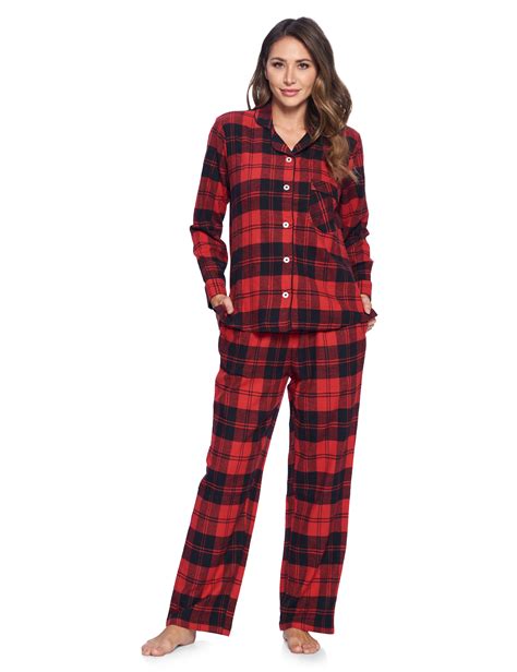 Ashford And Brooks Womens Flannel Plaid Pajamas Long Pj Set Red Black