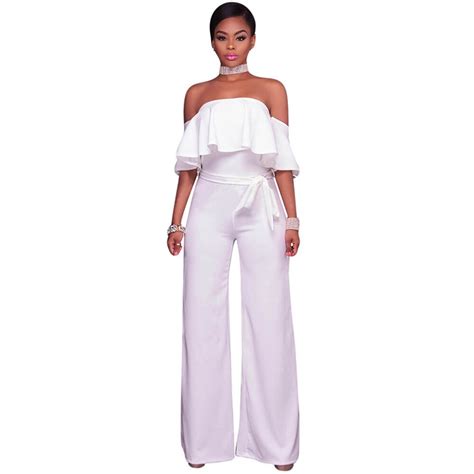 wide leg jumpsuits 2018 sexy strapless ruffles off the shoulder elegant party jumpsuits solid