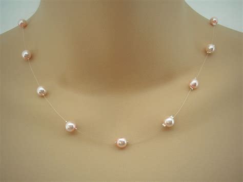 Pearl Necklace Floating Pearl Illusion Necklace Simple Bridal Etsy