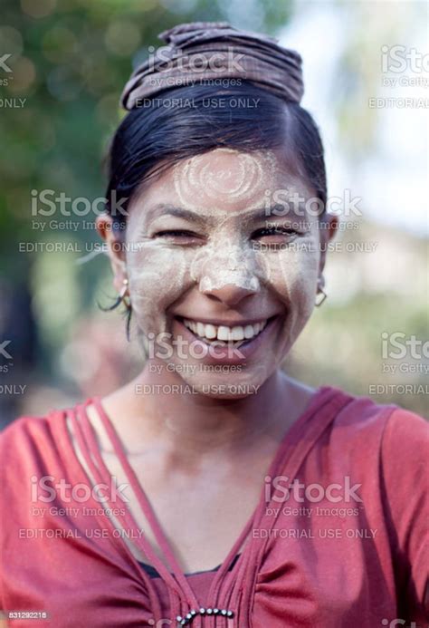 Beautiful Burmese Girl With Thanaka Paste On Her Face Stock Photo