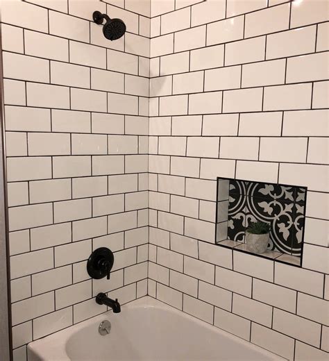 White Subway Tile Black Grout Bathroom Trendedecor