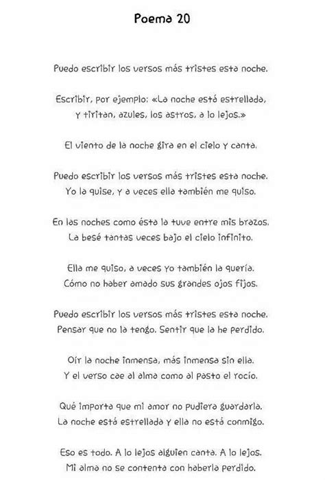 Poema 20 Pablo Neruda Puedo Escribir Los Versos Poemas Poemas De