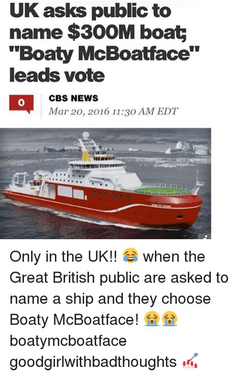 Uk Asks Public To Name 300m Boat Boaty Mcboatface Leads Vote Cbs News