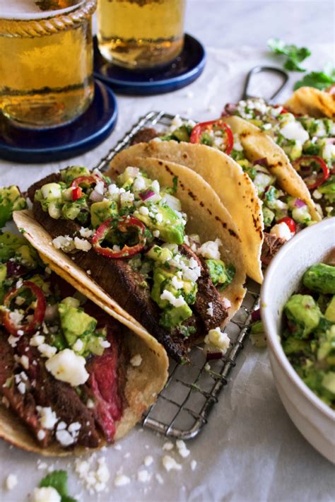 The key step to great tasting steak taco is the marinade. Spiced Flank Steak Tacos with Avocado Salsa - The Original ...
