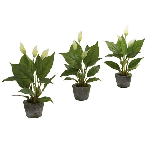 Nearly Natural Artificial Spathyfillum With Cement Planter Set Of 3
