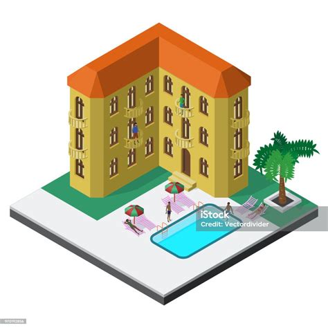 Scene Of Summer Rest In Isometric View With Hotel Resort Swimming Pool
