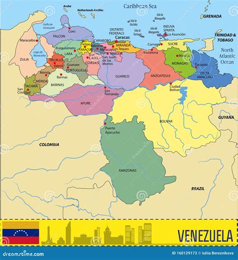Vector Political Map Of Venezuela Stock Vector Illustration Of