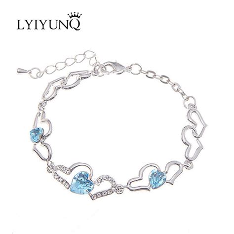Lyiyunq Romantic Love Heart Bracelets For Women Fahsion Brand White Gold Color Crystal Bracelet