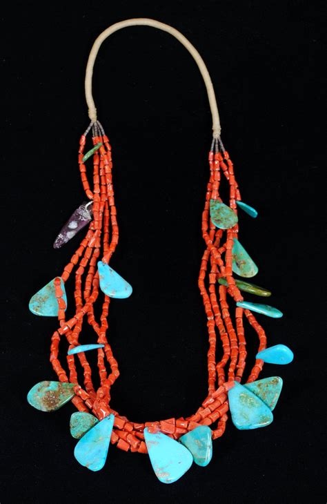 Turquoise Coral Necklace Native American Made Coral Turquoise