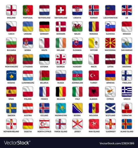 Set Of All Europe Flags With Name Royalty Free Vector Image