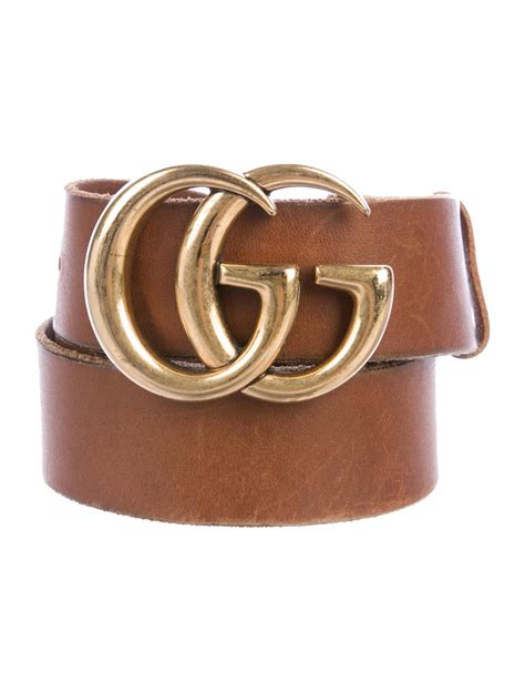Brown Leather Gucci Marmont Belt With Gold Tone Gg Peg In Hole Closure