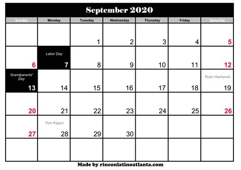 September 2020 Calendar With Holidays Calendar Template Printable