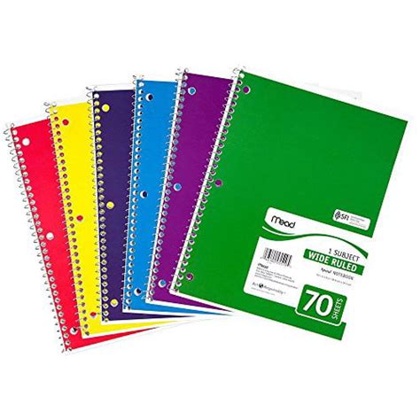 Mead Spiral Notebook 1 Subject 70 Wide Ruled Sheets Assorted Colors