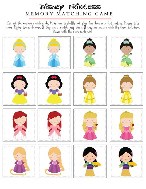 Free Disney Princess Memory Match Game Printable