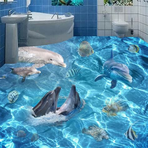 Photo Wallpaper 3d Underwater World Dolphins Floor Tiles Murals