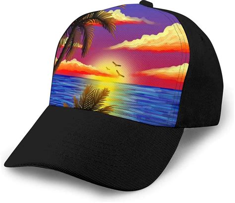 Sea Sunset Sunrise Plam Tree Baseball Cap Trucker Hat Ball Cap Top