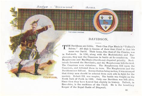 1930s Vintage Scottish Clan Tartan Print Davidson Badges Arms Clan